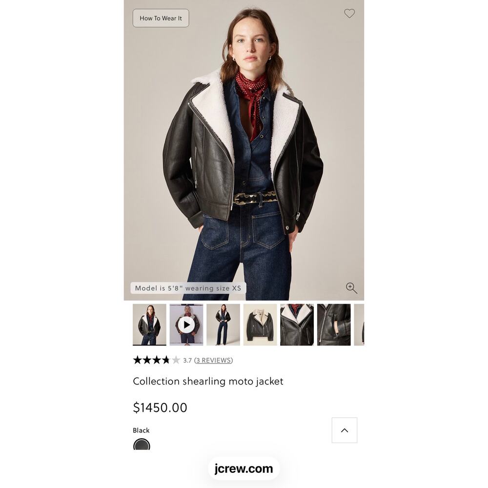 J. Crew Collection Lamb Leather Lamb Shearling Moto Jacket Black Size M NWT - Picture 4 of 16